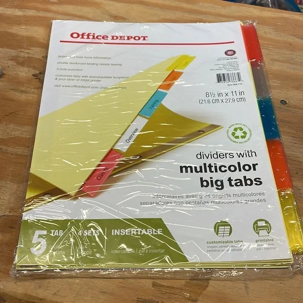 NWT Office Depot dividers with multicolor big tabs